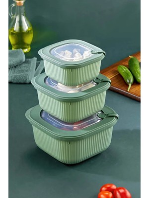 3'lü Mikrodalga ve Difriz Kullanımına Uygun Vakumlu Sızdırmaz Saklama Kabı Seti 600-1100-1800 ml