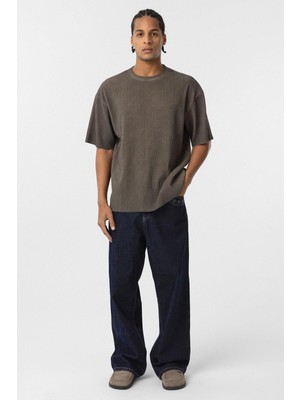 Yıkamalı Ottoman Basic Oversize Tişört Açık Kahve