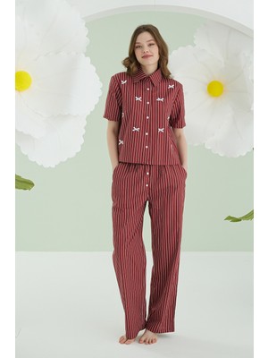 Nbb Bordo Kurdele Önden Düğmeli Pijama Takım