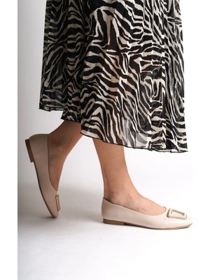 Kaylee Bağcıksız Ortopedik Rahat Taban Toka Detaylı Kadın Babet Ayakkabı  Kt - Krem