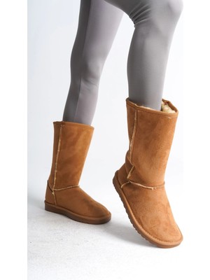 Freya Bağcıksız Düz Taban Içi Kürklü Süet Kadın Bot  Tt - Taba