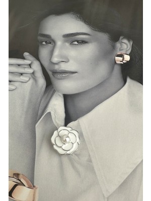 Mineli Inci Detay Gül Desenli Gömlek ve Kol Düğmesi Broş (2cm)