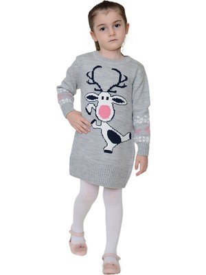 Kız Çocuk Kışlık Elbise Geyik Desenli