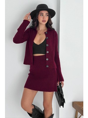 Fitilli Örgü Takım: Triko Hırka & Mini Etek Ikili Set 8009