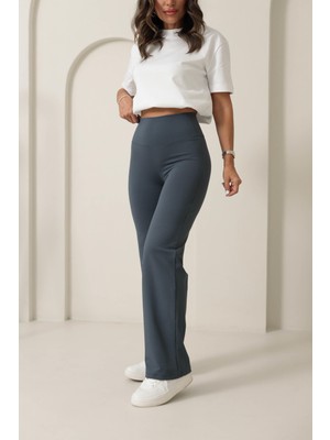 Kadın Yüksek Bel Geniş Paça Toparlayıcı Flare Tayt Pantolon