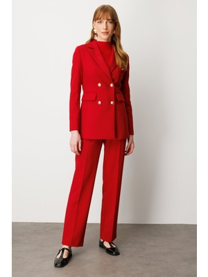 Ekol Kadın Düz Kesim Boru Paça Pantolon 5027 Kırmızı