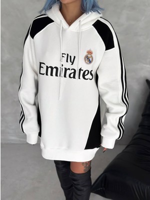 Siyah Beyaz Oversize Kapşonlu Sweat Madrid
