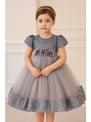Kız Çocuk Şık Payetli Tüllü Özel Gün Elbisesi