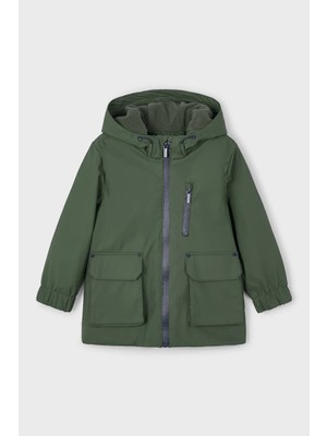 Erkek Çocuk Normal Kalıp Kapüşonlu Içi Polar Astarlı Yağmurluk - Yeşil