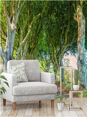 Ağaçlı Yol Desenli Silinebilir Sağlık Dostu Tekstil Duvar Kağıdı