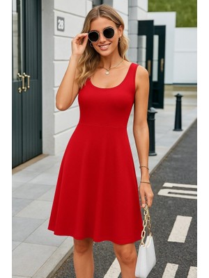 Kadın Askılı Yuvarlak Yaka Kısa Viskon Elbise