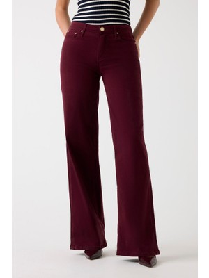 Kadın Velvet Modal Karışımlı Palazzo Fit Pantolon - Koyu Kırmızı