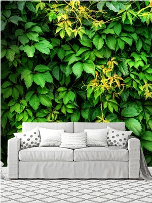 Yeşil Bitki Desenli Silinebilir Sağlık Dostu Tekstil Duvar Kağıdı