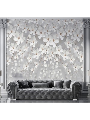 3 Boyutlu Çiçekler Desenli Silinebilir Sağlıklı Tekstil Duvar Kağıdı
