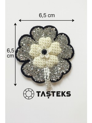 Taşteks Ütülenebilen Veya Sticker Olarak Kullanılabilen Kristal Taş Süslemeli Örgü Aplik Çiçek