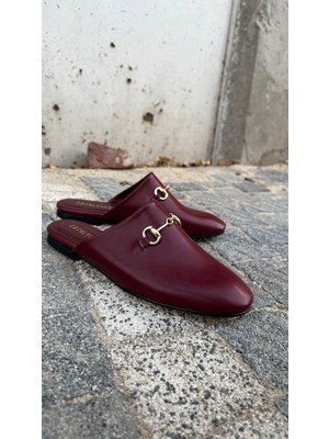 Bordo Cilt Tokalı Düz Model Terlik