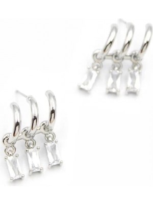 Küçük Baget Taşlı Küpe - Gümüş