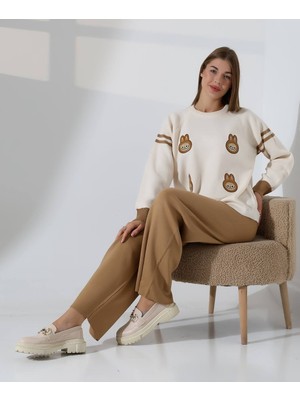 Labubu Desenli Oversize Triko Ikili Takım
