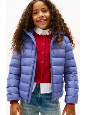 Unisex Çocuk Normal Kalıp Kapüşonlu Dolgulu Şişme Mont - Lila