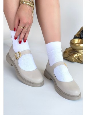 Yokox Bej Cilt Oxford Ayakkabı