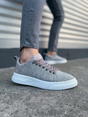 JY204 Flex Bağcıklı Keten Kumaş Erkek Günlük Sneaker Ayakkabı Kbt - Gri