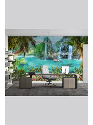 Şelale ve Orman Desenli Isı ve Ses Yalıtımlı Sağlıklı Tekstil Duvar Kağıdı