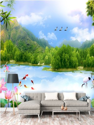 Hayvanlar ve Orman Desenli Isı ve Ses Yalıtımlı Sağlıklı Tekstil Duvar Kağıdı