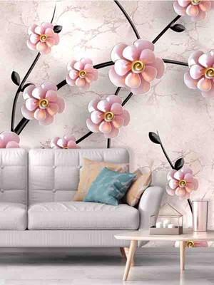 3 Boyutlu Küçük Çiçekler Desenli Silinebilir Sağlıklı Tekstil Duvar Kağıdı