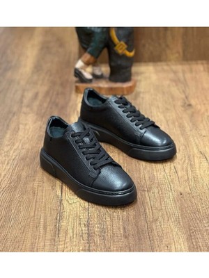 444 Siyah Hakiki Deri Eva Taban Erkek Günlük Ayakkabı