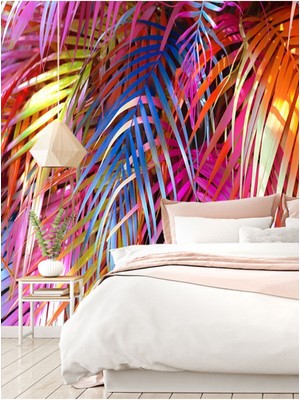 Tropik Yapraklar Desenli Silinebilir Sağlıklı Tekstil Duvar Kağıdı