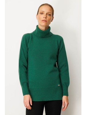 Kadın Tam Balıkçı Yaka Yanı Yırtmaçlı Yün Kazak Ö.başı