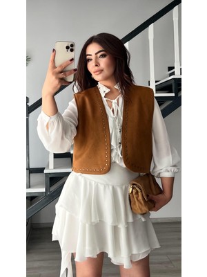 Taba Zımbalı Süet Yelek