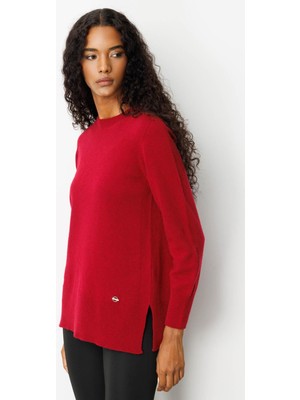 Kadın Sıfır Yaka Yanı Yırtmaçlı Yün Kazak V.çürüğü