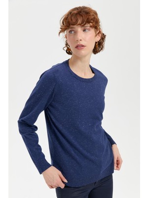 Kadın Sıfır Yaka Angelina Basic Kazak Indigo