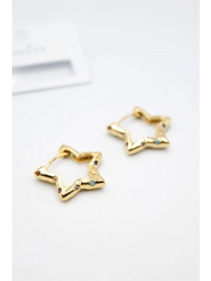 Taşlı Yıldız Küpe - Altın