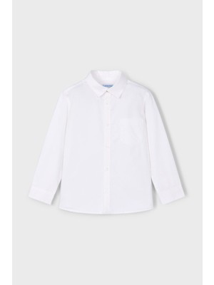 Erkek Çocuk Cepli Basic Uzun Kollu Gömlek - Beyaz