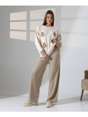 Labubu Desenli Oversize Triko Ikili Takım