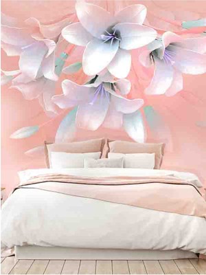 3 Boyutlu Zambak Çiçeği Desenli Silinebilir Sağlıklı Tekstil Duvar Kağıdı
