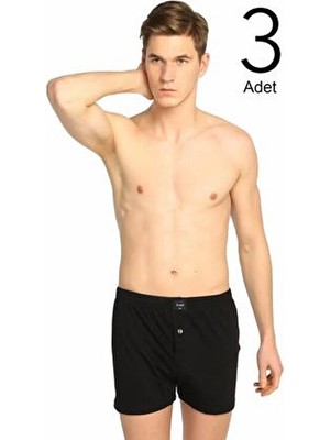 Tutku Erkek Siyah Düğmeli Penye Boxer 3'lü Paket Düz Desenli Konforlu Sezon