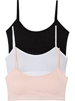 Dondeza Genç Kız Pedli Ip Askı Yarım Atlet Büstiyer 3'lü Düz Desenli Pamuklu Rahat Kullanım