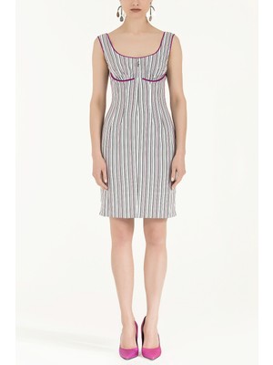 Siyah Beyaz Çizgili Pamuk Mini Elbise 90658