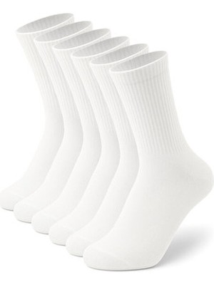 6 Çift Beyaz Soket Tenis Çorap Fitilli Düz Desenli Ekonomik Paket Pamuklu Rahat Kullanım