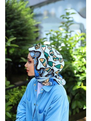 Defne Desenli Eşarp Mavi