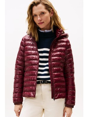 Kadın Slim Fit Gizli Kapüşonlu Şişme Mont - Bordo