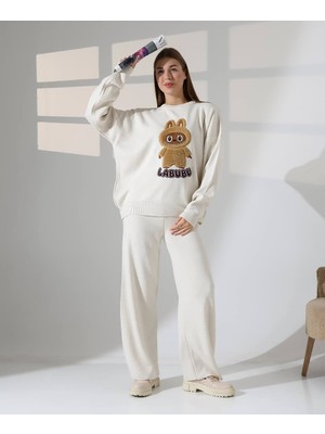 Labubu Desenli Oversize Triko Ikili Takım