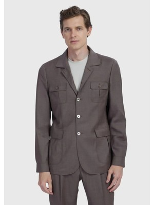 Açık Kahve Düz Shirt Shoulder Slim Fit %100 Yün Ceket