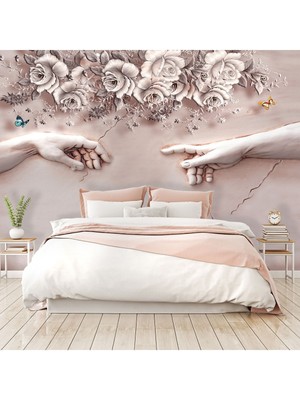 Kabartma Mermer Çiçek ve El Desenli Sağlıklı Tekstil Duvar Kağıdı