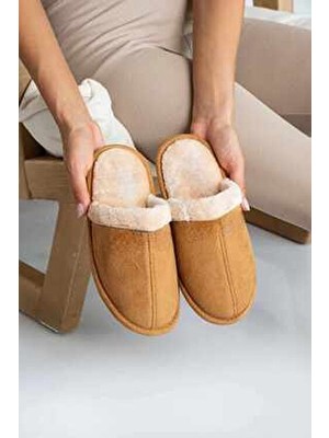 Behtah Kundura Kahverengi  Ev Terliği Peluş Malzeme ile Ses Yapmaz Taban Konforlu Kullanım İçin