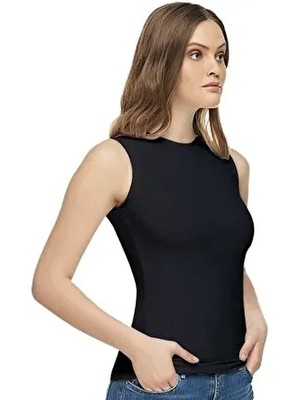 Tutku Elit Kadın Siyah Pamuklu Elastan Sıfır Kol Body ELT2201 Hafif Tasarım Dokuma Kalıp