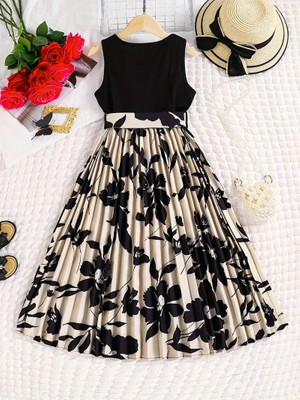 Çiçek Desenli Pileli Şık Midi Elbise